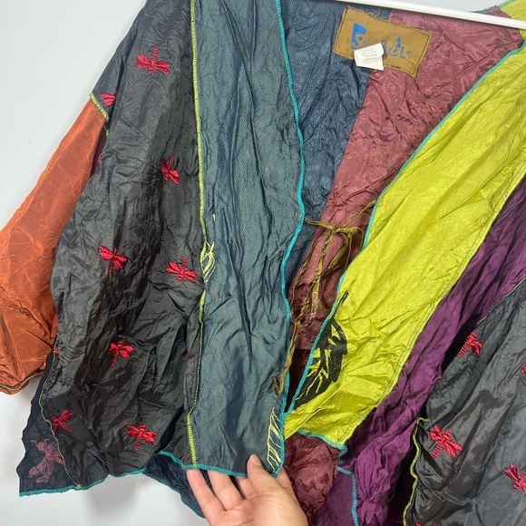 Skramble Colorblock Hippie Printed Kimono Tie Front One Size - Picture 3 of 8